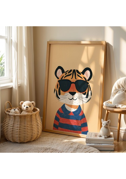 Cool Tiger Çocuk Odası Ahşap Çerçeveli Duvar Tablosu fiyatları