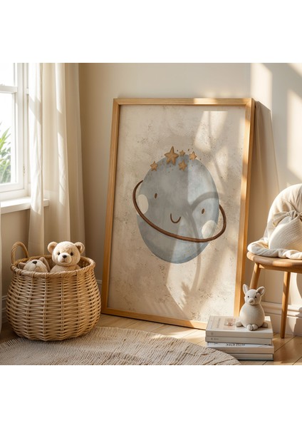 Gülümseyen Gezegen Çocuk Odası Ahşap Çerçeveli Duvar Tablosu fiyatları