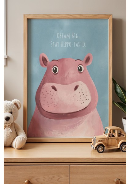 Hipopotam Çocuk Odası Ahşap Çerçeveli Duvar Tablosu