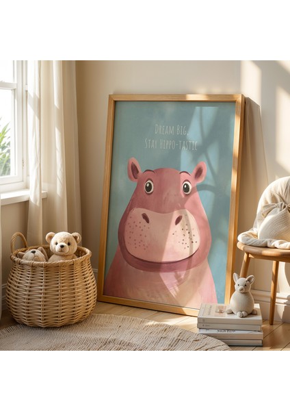 Hipopotam Çocuk Odası Ahşap Çerçeveli Duvar Tablosu fiyatları