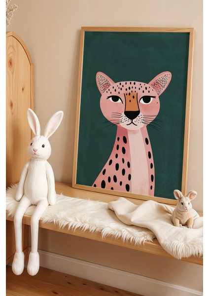 Sevimli Leopar Çocuk Odası Ahşap Çerçeveli Duvar Tablosu