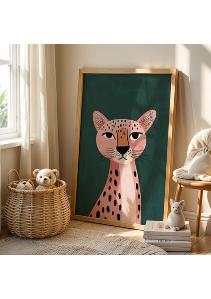 Sevimli Leopar Çocuk Odası Ahşap Çerçeveli Duvar Tablosu fiyatları