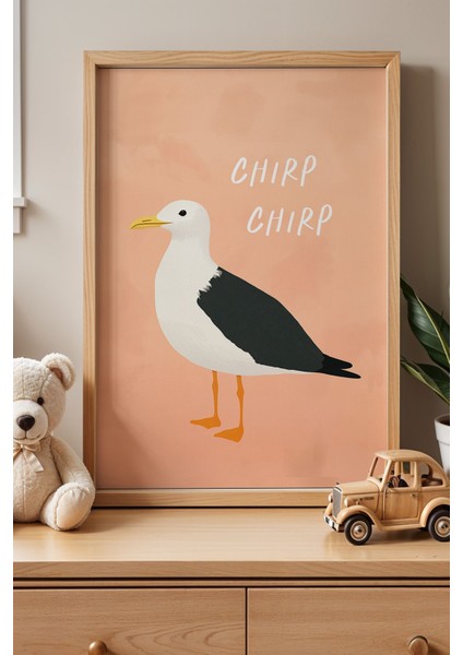 Chirp Chirp Martı Çocuk Odası Ahşap Çerçeveli Duvar Tablosu