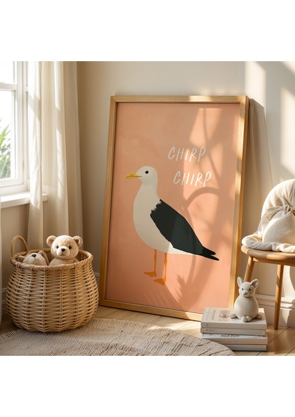 Chirp Chirp Martı Çocuk Odası Ahşap Çerçeveli Duvar Tablosu