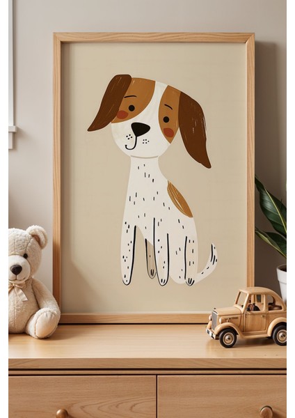 Şaşkın Sevimli Köpek Çocuk Odası Ahşap Çerçeveli Duvar Tablosu