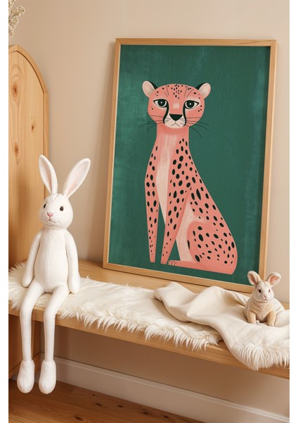 Sevimli Çita Renkli Çocuk Odası Ahşap Çerçeveli Duvar Tablosu