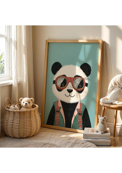 Sevimli Pilot Panda Çocuk Odası Ahşap Çerçeveli Duvar Tablosu fiyatları