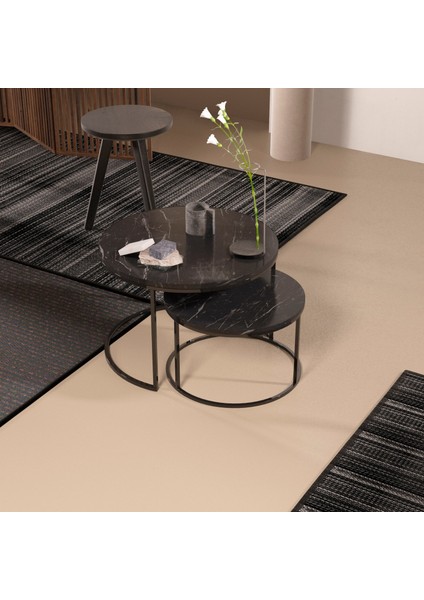 Devin Dekor Orta Sehpa Ikili Lüx Specıal Bendir Siyah Demir