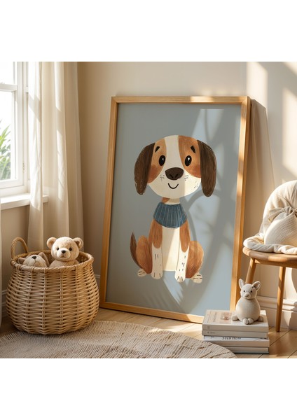 Minimal Çizgili Şirin Köpek Çocuk Odası Ahşap Çerçeveli Duvar Tablosu fiyatları