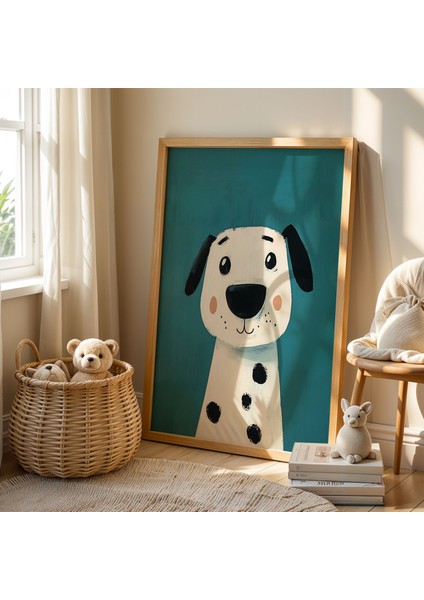 Mavi Fonlu Sevimli Köpek Çocuk Odası Ahşap Çerçeveli Duvar Tablosu fiyatları