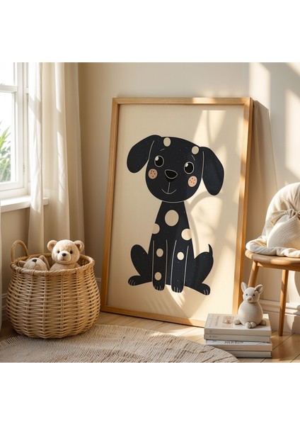 Minimal Çizgili Şirin Köpek Çocuk Odası Ahşap Çerçeveli Duvar Tablosu fiyatları