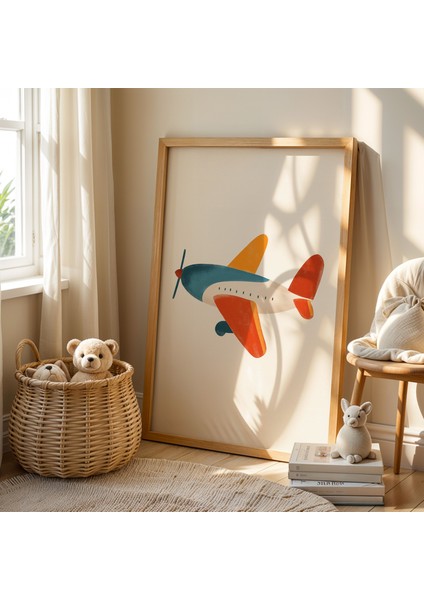 Rengarenk Sevimli Uçak Çocuk Odası Ahşap Çerçeveli Duvar Tablosu fiyatları