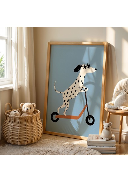 Scoter Süren Sevimli Köpek Çocuk Odası Ahşap Çerçeveli Duvar Tablosu fiyatları