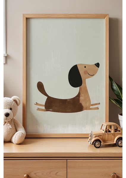 Şirin Yatan Köpek Çocuk Odası Ahşap Çerçeveli Duvar Tablosu