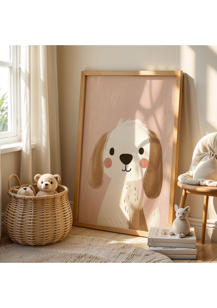 Pembe Fonlu Şirin Köpek Çocuk Odası Ahşap Çerçeveli Duvar Tablosu fiyatları