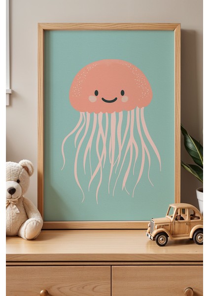 Sevimli Deniz Anası Çocuk Odası Ahşap Çerçeveli Duvar Tablosu