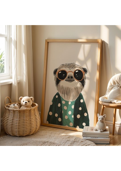 Gözlüklü Sevimli Rakun Çocuk Odası Ahşap Çerçeveli Duvar Tablosu fiyatları