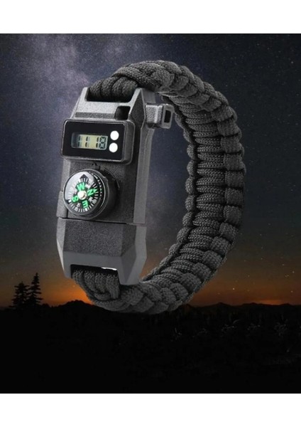 Dıgıtal Saat Paracord Sağlam Paslanmaz Çelik Bıçaklı Bileklik