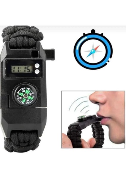 Dıgıtal Saat Paracord Sağlam Paslanmaz Çelik Bıçaklı Bileklik