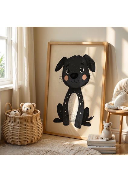 Minimal Çizgili Şirin Köpek Çocuk Odası Ahşap Çerçeveli Duvar Tablosu fiyatları