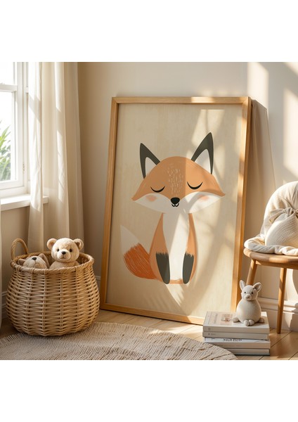 Sevimli Tilki Çocuk Odası Ahşap Çerçeveli Duvar Tablosu fiyatları