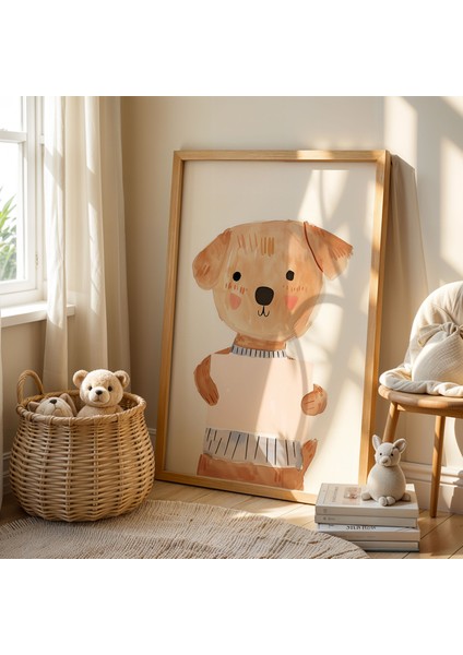 Eğlenceli Köpek Figürlü Çocuk Odası Ahşap Çerçeveli Duvar Tablosu fiyatları