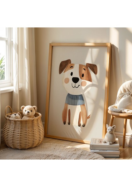 Minimal Çizgili Şirin Köpek Çocuk Odası Ahşap Çerçeveli Duvar Tablosu fiyatları