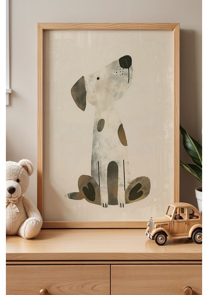 Vintage Görünümlü Köpek Çocuk Odası Ahşap Çerçeveli Duvar Tablosu