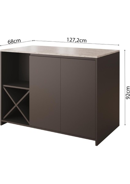 Vino L5130 Mutfak Adası 127 cm Mermer Üst Antrasit Alt Şaraplık Depolamalı Oturmalı Çok Amaçlı Ada Masa