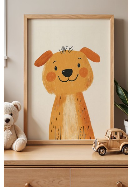 Turuncu Şirin Köpek Çocuk Odası Ahşap Çerçeveli Duvar Tablosu