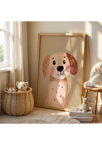 Yeşil Fonlu Şirin Köpek Çocuk Odası Ahşap Çerçeveli Duvar Tablosu fiyatları