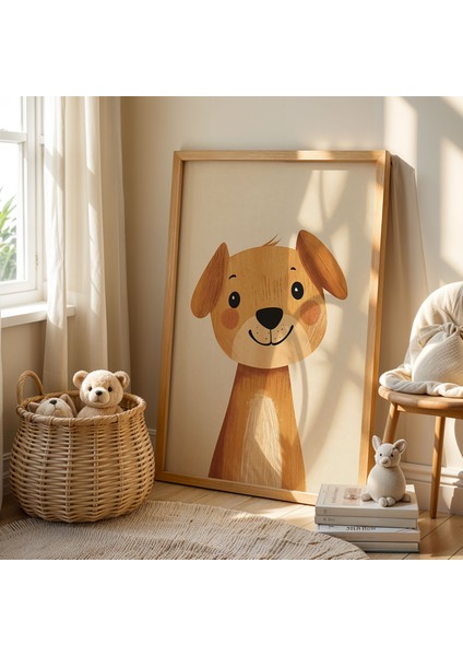 Kahverengi Benekli Köpek Çocuk Odası Ahşap Çerçeveli Duvar Tablosu