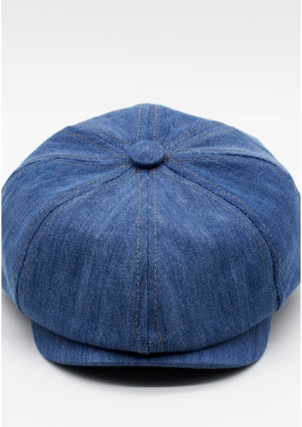 Erkek Denim Ingiliz Newsboy Kasket - Indigo Mavi Kot Şapka | Standart Fit/esnek modelleri