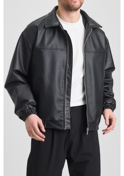 Oversize Erkek Siyah Deri Ceket fiyatları