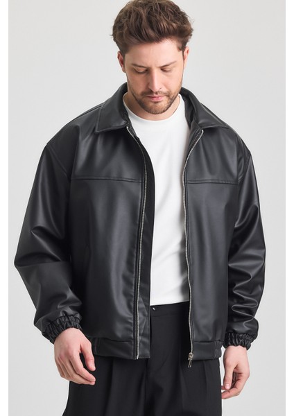 Oversize Erkek Siyah Deri Ceket fırsatları