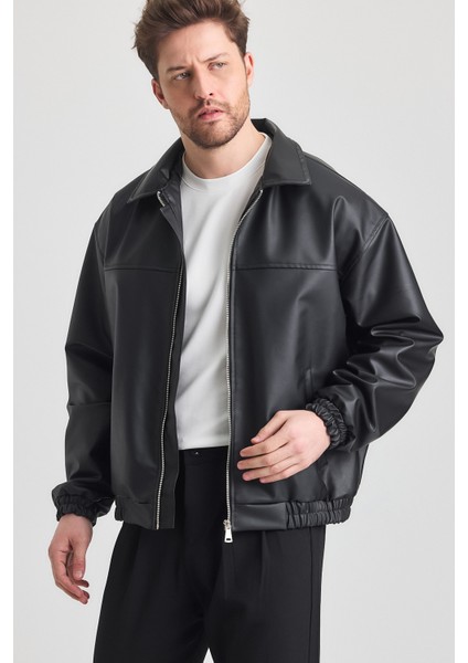 Oversize Erkek Siyah Deri Ceket indirimleri