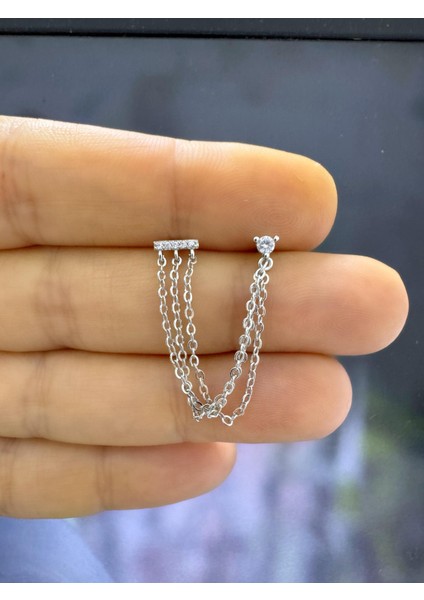 Çelik Zirkon Taşlı 3 Sıra Zincirli Ikili Helix Lobe Uyumlu 1 Adet Piercing Küpe fiyatları