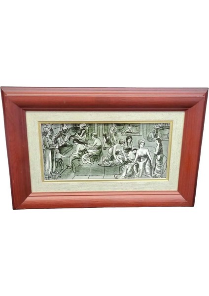 Ahşap Çerçeveli Resim Seramik Kadın Hamam Duvar Tablo 30X20X2CM Otantik Hediyelik Asmalık 1 Adet