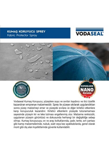 Vodeaseal Kumaş Koruyucu Su Kaydırma Özellikli Sprey 200 ml modelleri