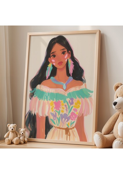 Pastel Tonlarda Çiçek Desenli Kız Çocuk Odası Ahşap Çerçeveli Duvar Tablosu fiyatları