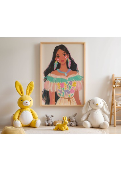 Pastel Tonlarda Çiçek Desenli Kız Çocuk Odası Ahşap Çerçeveli Duvar Tablosu modelleri