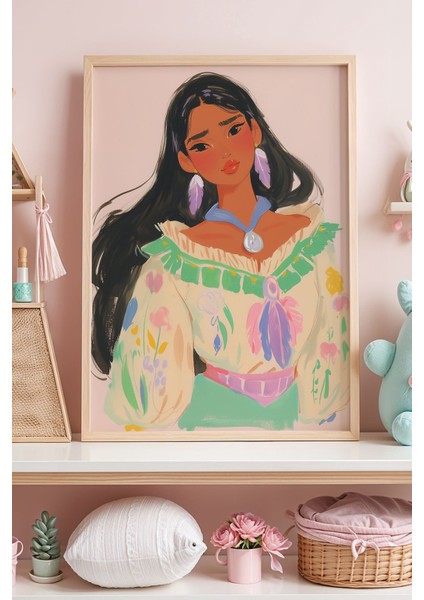 Bahar Desenli Elbiseli Güçlü Kadın Figürü Çocuk Odası Ahşap Çerçeveli Duvar Tablosu
