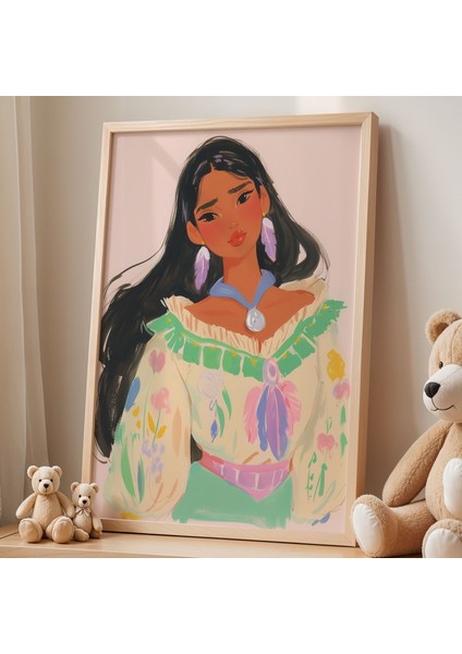 Bahar Desenli Elbiseli Güçlü Kadın Figürü Çocuk Odası Ahşap Çerçeveli Duvar Tablosu fiyatları