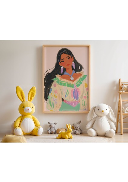 Bahar Desenli Elbiseli Güçlü Kadın Figürü Çocuk Odası Ahşap Çerçeveli Duvar Tablosu modelleri