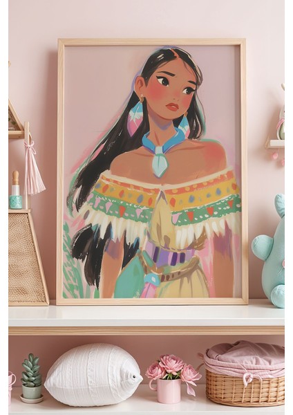 Kızılderili Prenses Çocuk Odası Ahşap Çerçeveli Duvar Tablosu
