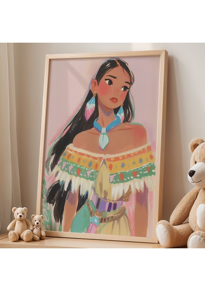 Kızılderili Prenses Çocuk Odası Ahşap Çerçeveli Duvar Tablosu fiyatları