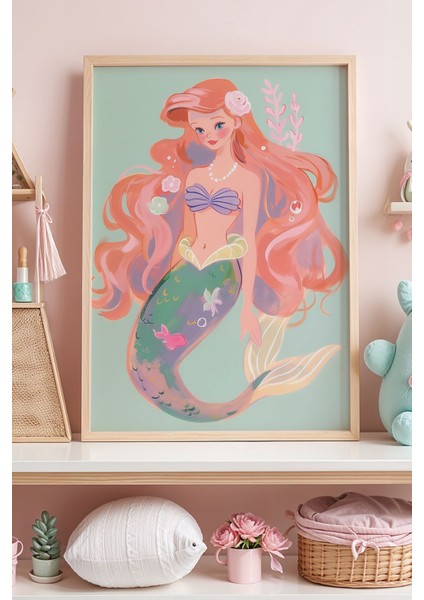 Denizkızı Prenses Çocuk Odası Ahşap Çerçeveli Duvar Tablosu