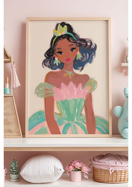 Çiçek Kraliçe Temalı Çocuk Odası Ahşap Çerçeveli Duvar Tablosu