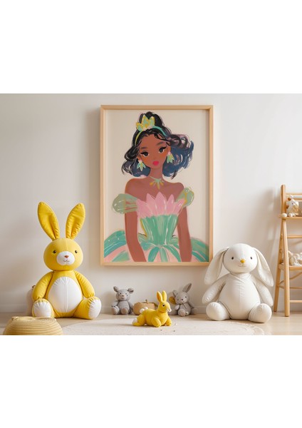 Çiçek Kraliçe Temalı Çocuk Odası Ahşap Çerçeveli Duvar Tablosu modelleri