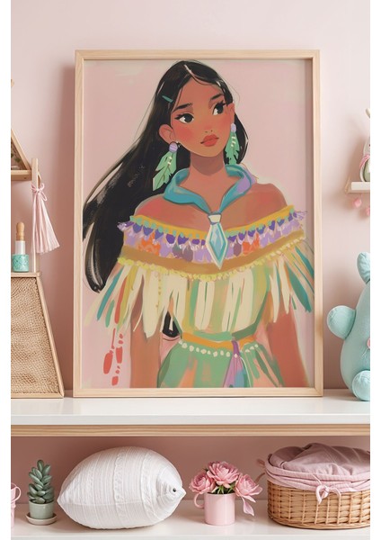 Doğal Güzellik Temalı Kız Figürü Renkli Elbise Çocuk Odası Ahşap Çerçeveli Duvar Tablosu